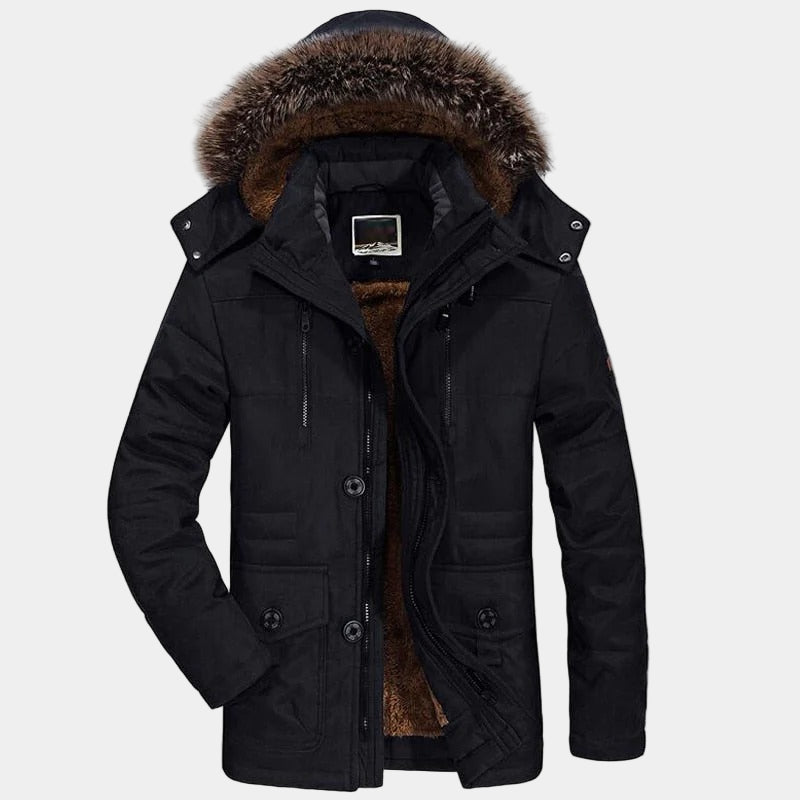 Arctic Men's Winter Parka with Faux Fur Collar | Warm Padded Hooded Parka Jacket for Men | Windproof Cold Weather Outdoor Outerwear
