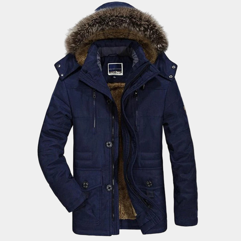 Arctic Men's Winter Parka with Faux Fur Collar | Warm Padded Hooded Parka Jacket for Men | Windproof Cold Weather Outdoor Outerwear