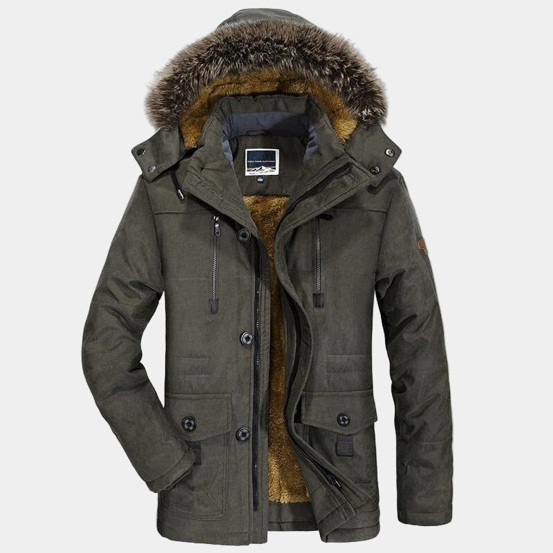 Arctic Men's Winter Parka with Faux Fur Collar | Warm Padded Hooded Parka Jacket for Men | Windproof Cold Weather Outdoor Outerwear