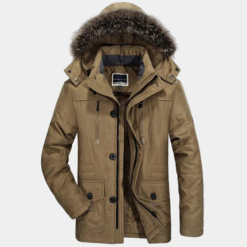 Arctic Men's Winter Parka with Faux Fur Collar | Warm Padded Hooded Parka Jacket for Men | Windproof Cold Weather Outdoor Outerwear