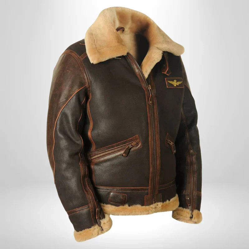 Aurelius Men's Faux Leather Aviator Jacket | Shearling Collar Bomber Flight Jacket for Men | Vintage Military Inspired Winter Outerwear