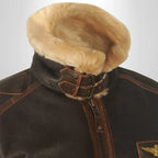 Aurelius Men's Faux Leather Aviator Jacket | Shearling Collar Bomber Flight Jacket for Men | Vintage Military Inspired Winter Outerwear