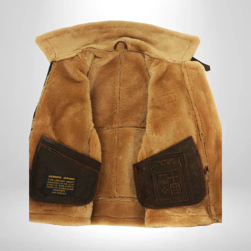 Aurelius Men's Faux Leather Aviator Jacket | Shearling Collar Bomber Flight Jacket for Men | Vintage Military Inspired Winter Outerwear