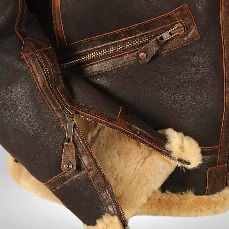 Aurelius Men's Faux Leather Aviator Jacket | Shearling Collar Bomber Flight Jacket for Men | Vintage Military Inspired Winter Outerwear