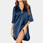 Noella Women's Satin Sleep Shirt | Luxury Nightshirt Loungewear | Silk Feel Sleepwear Nightdress