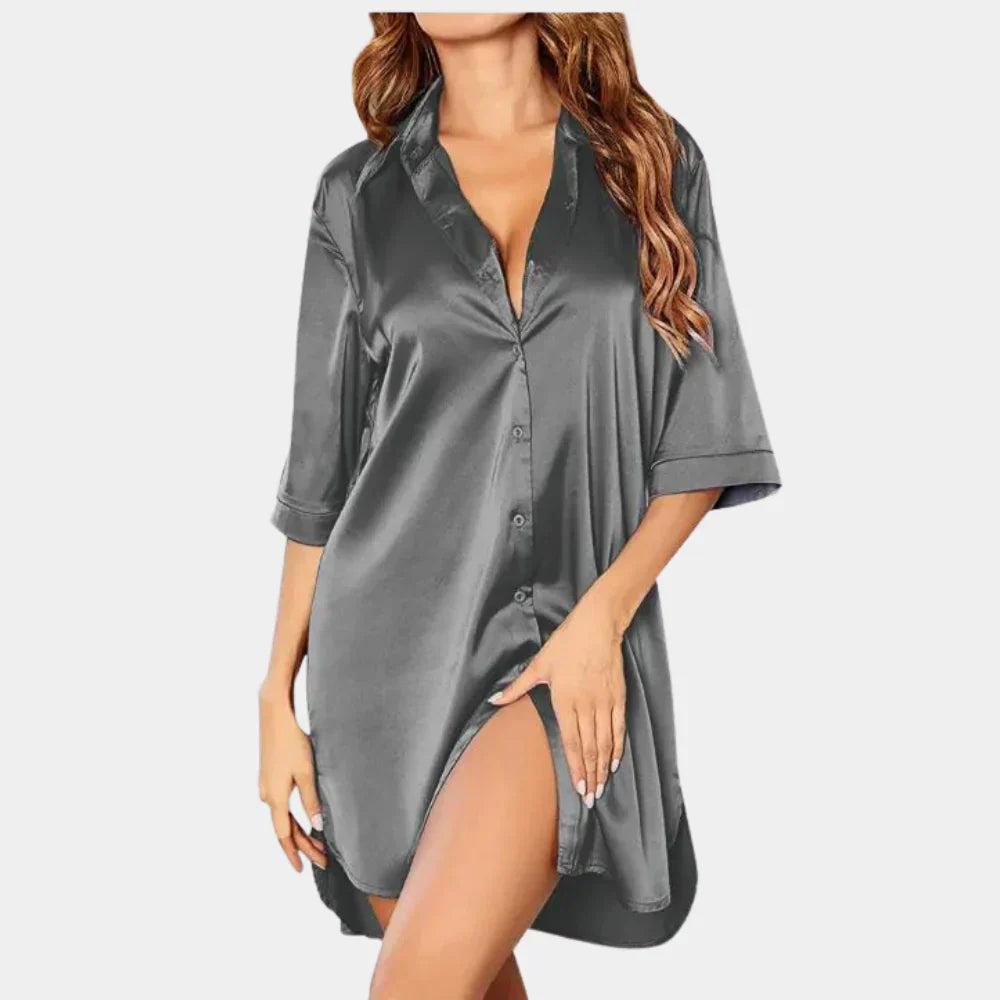 Noella Women's Satin Sleep Shirt | Luxury Nightshirt Loungewear | Silk Feel Sleepwear Nightdress