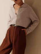 Leonore Women's Collared V-Neck Jumper | Soft Knit Polo Collar Sweater | Smart Casual Knitwear