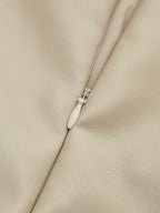 Faux Leather Midi Skirt with Piped Hem and Slit – High-Waist PU Skirt for Women