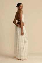 Bliss Women's Chiffon Tiered Co-Ord Set | Halter Crop Top & Maxi Skirt | Boho Casual & Evening