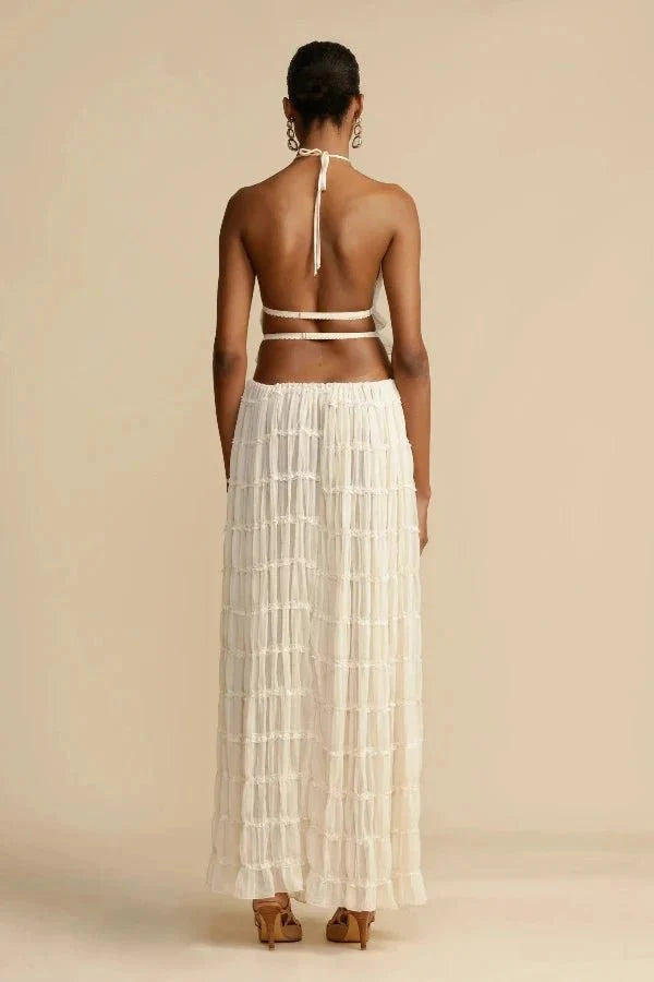 Bliss Women's Chiffon Tiered Co-Ord Set | Halter Crop Top & Maxi Skirt | Boho Casual & Evening