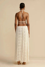 Bliss Women's Chiffon Tiered Co-Ord Set | Halter Crop Top & Maxi Skirt | Boho Casual & Evening