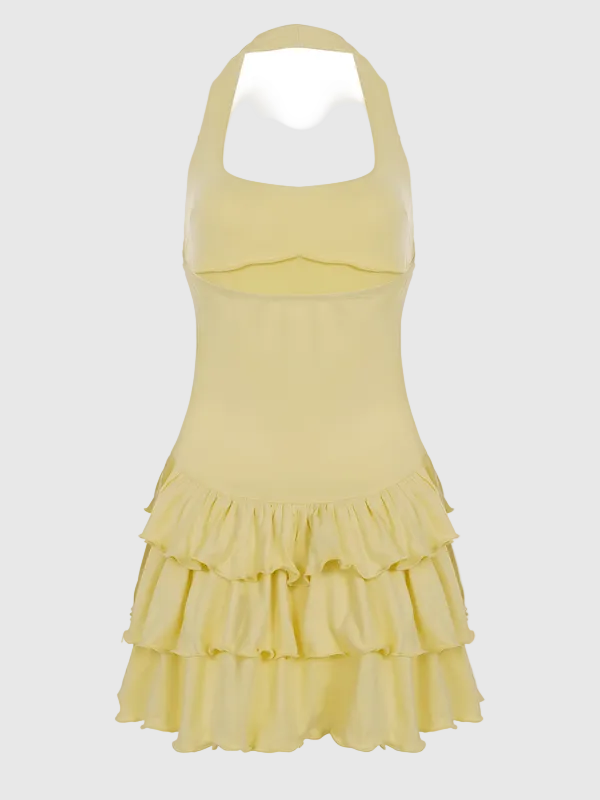 Bartie Women's Corset Ruffle Mini Dress | Halter Going Out Party Dress | Holiday & Night Out