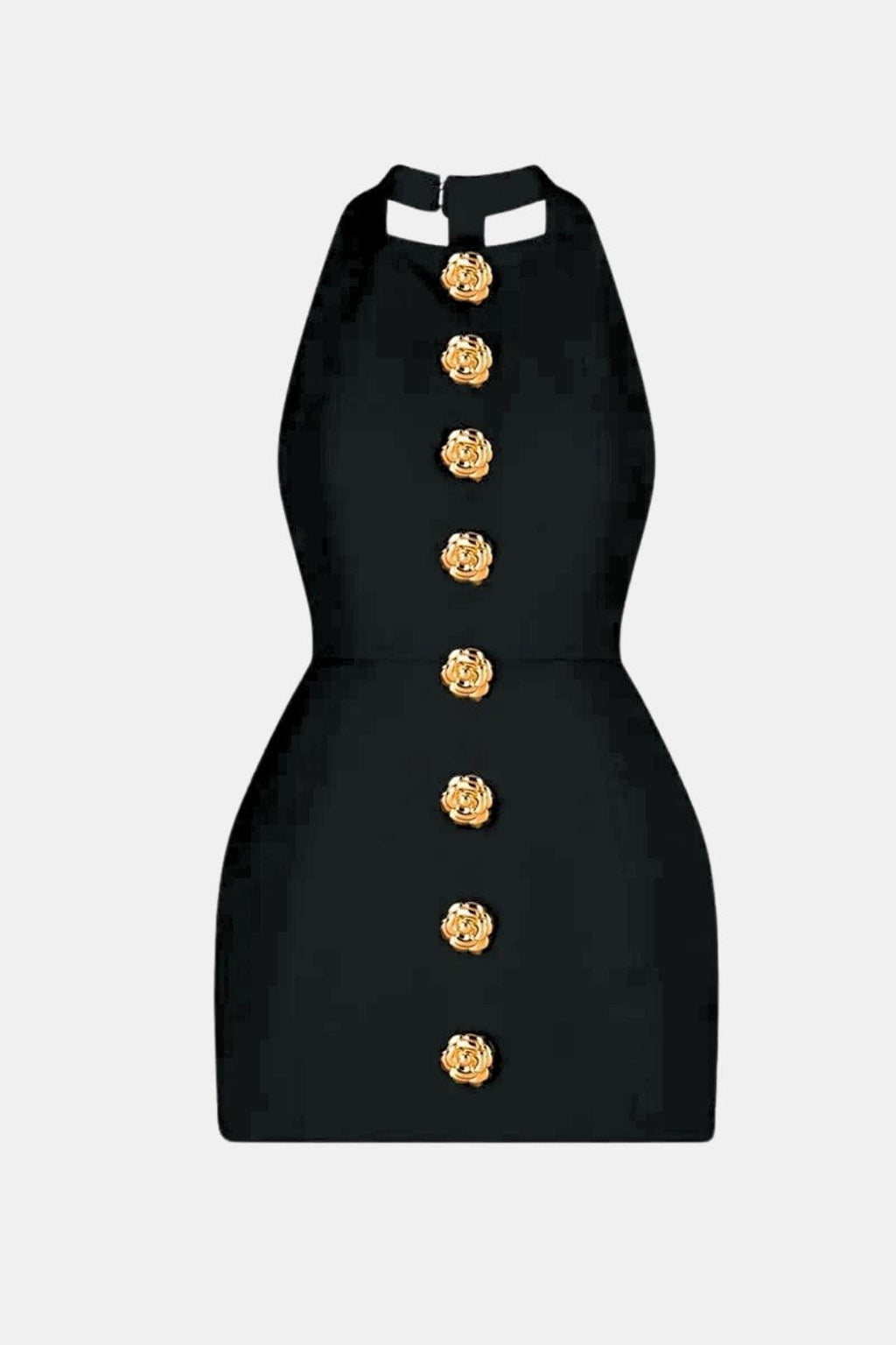 Becci Women's Halter Mini Dress | Backless Gold Button Going Out Dress | Party & Occasion Wear