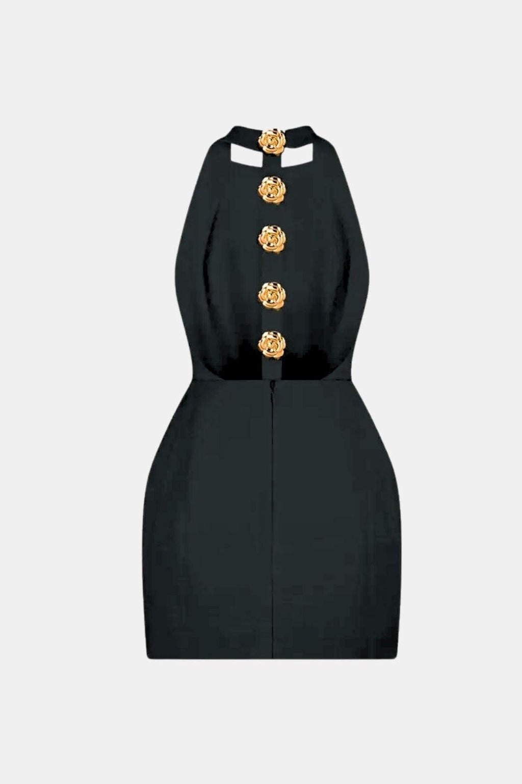 Becci Women's Halter Mini Dress | Backless Gold Button Going Out Dress | Party & Occasion Wear