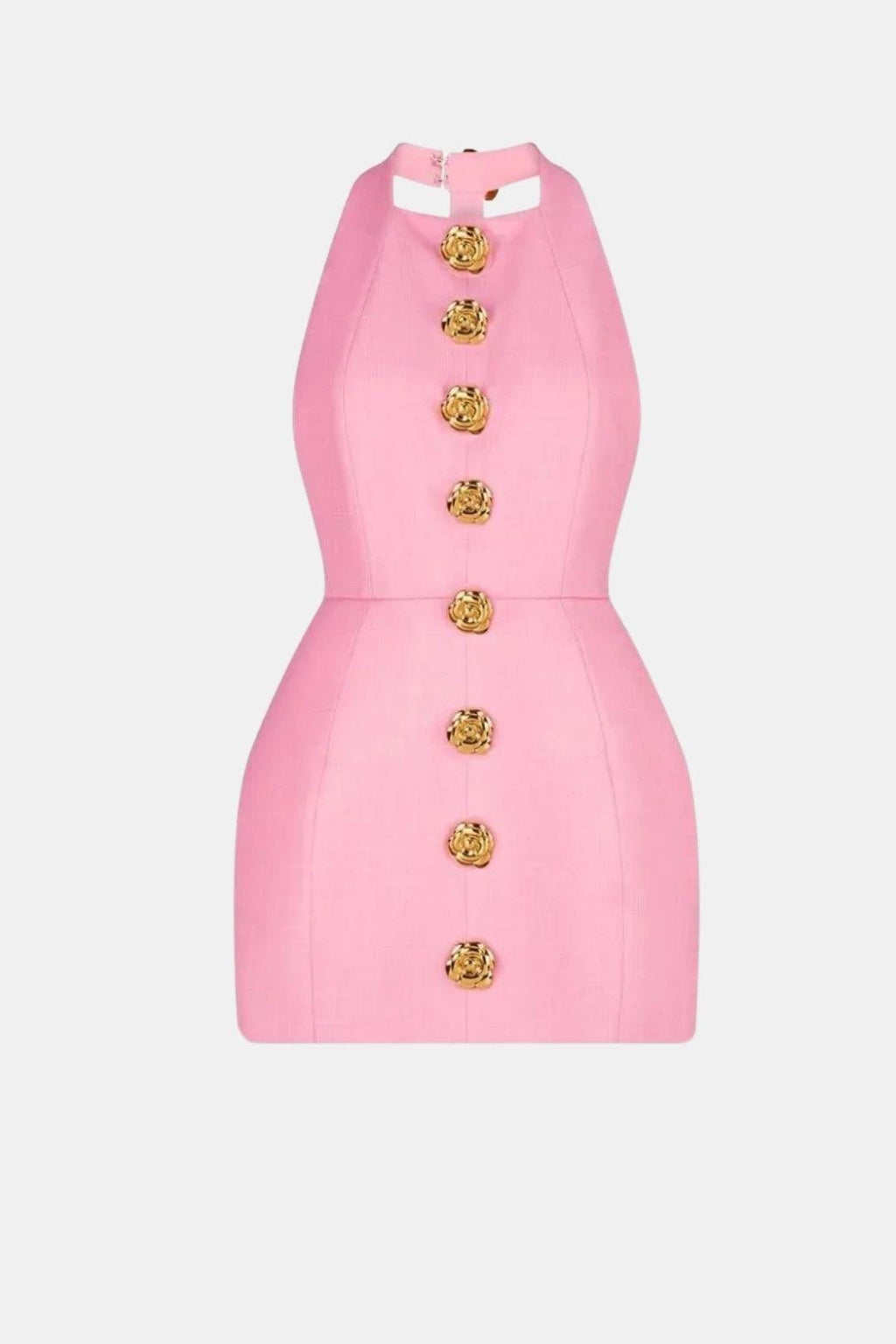 Becci Women's Halter Mini Dress | Backless Gold Button Going Out Dress | Party & Occasion Wear