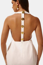 Becci Women's Halter Mini Dress | Backless Gold Button Going Out Dress | Party & Occasion Wear