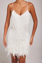 Marj Women's Fringe Feather Cocktail Dress | Glamorous Party Mini Dress for Women | Evening Going Out & Occasion Wear