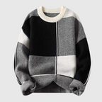 Cosimo Men's Geometric Pattern Wool Crew Neck Sweater | Chunky Knit Jacquard Jumper for Men | Trendy Smart Casual Everyday Knitwear