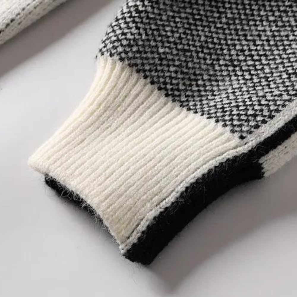 Cosimo Men's Geometric Pattern Wool Crew Neck Sweater | Chunky Knit Jacquard Jumper for Men | Trendy Smart Casual Everyday Knitwear
