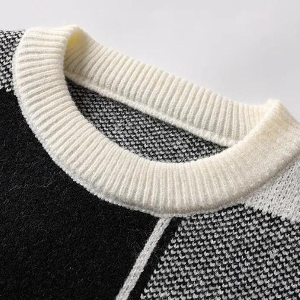Cosimo Men's Geometric Pattern Wool Crew Neck Sweater | Chunky Knit Jacquard Jumper for Men | Trendy Smart Casual Everyday Knitwear