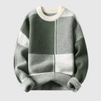 Cosimo Men's Geometric Pattern Wool Crew Neck Sweater | Chunky Knit Jacquard Jumper for Men | Trendy Smart Casual Everyday Knitwear