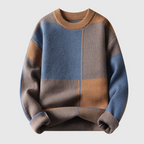 Cosimo Men's Geometric Pattern Wool Crew Neck Sweater | Chunky Knit Jacquard Jumper for Men | Trendy Smart Casual Everyday Knitwear