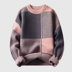 Cosimo Men's Geometric Pattern Wool Crew Neck Sweater | Chunky Knit Jacquard Jumper for Men | Trendy Smart Casual Everyday Knitwear