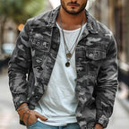 Camouflage Men's Retro Canvas Lapel Jacket | Military Camo Print Button-Down Jacket for Men | Casual Streetwear & Everyday Outerwear