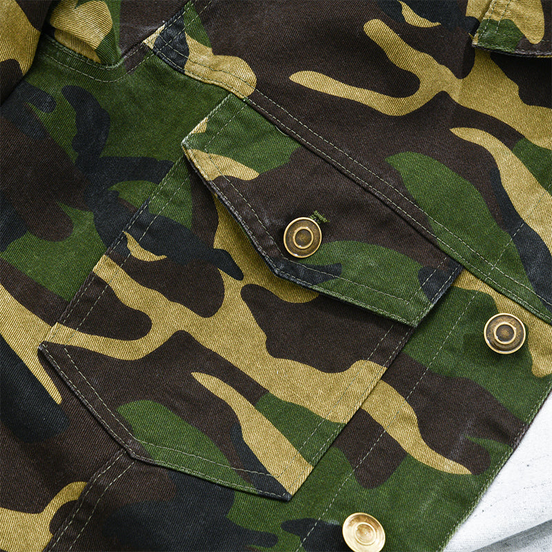 Camouflage Men's Retro Canvas Lapel Jacket | Military Camo Print Button-Down Jacket for Men | Casual Streetwear & Everyday Outerwear