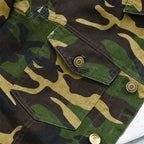Camouflage Men's Retro Canvas Lapel Jacket | Military Camo Print Button-Down Jacket for Men | Casual Streetwear & Everyday Outerwear