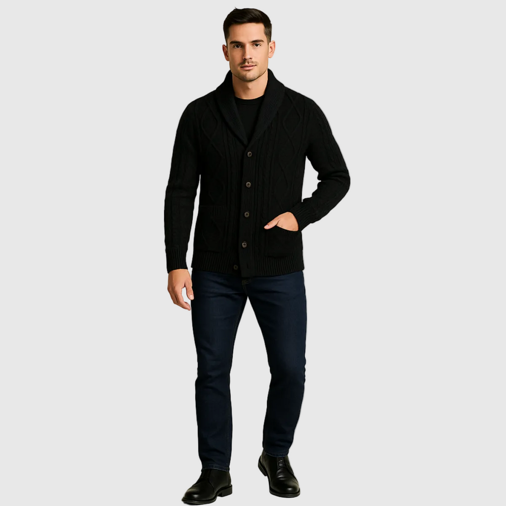 Caspiano Men's Premium Cashmere Blend Button-Up Cardigan | Luxury Soft Knit Cardigan for Men | Smart Casual Everyday Winter Knitwear