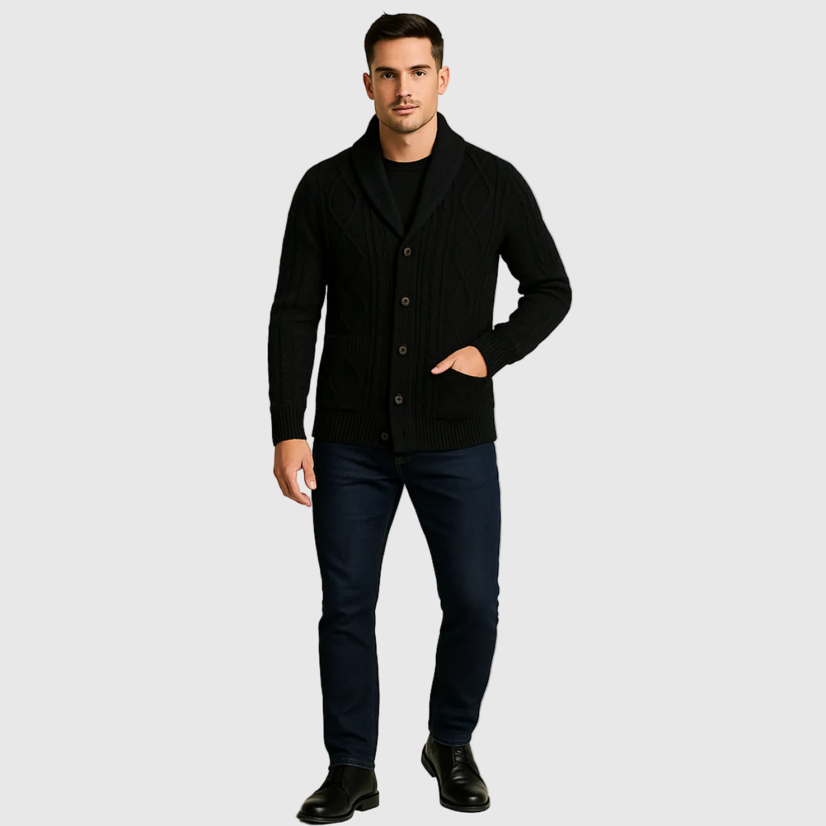 Caspiano Men's Premium Cashmere Blend Button-Up Cardigan | Luxury Soft Knit Cardigan for Men | Smart Casual Everyday Winter Knitwear