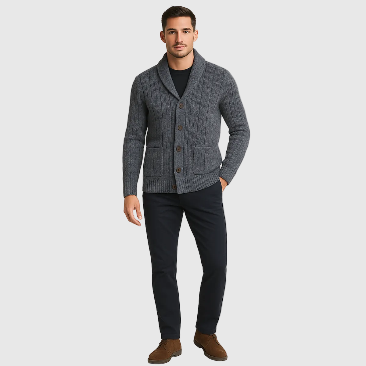 Caspiano Men's Premium Cashmere Blend Button-Up Cardigan | Luxury Soft Knit Cardigan for Men | Smart Casual Everyday Winter Knitwear
