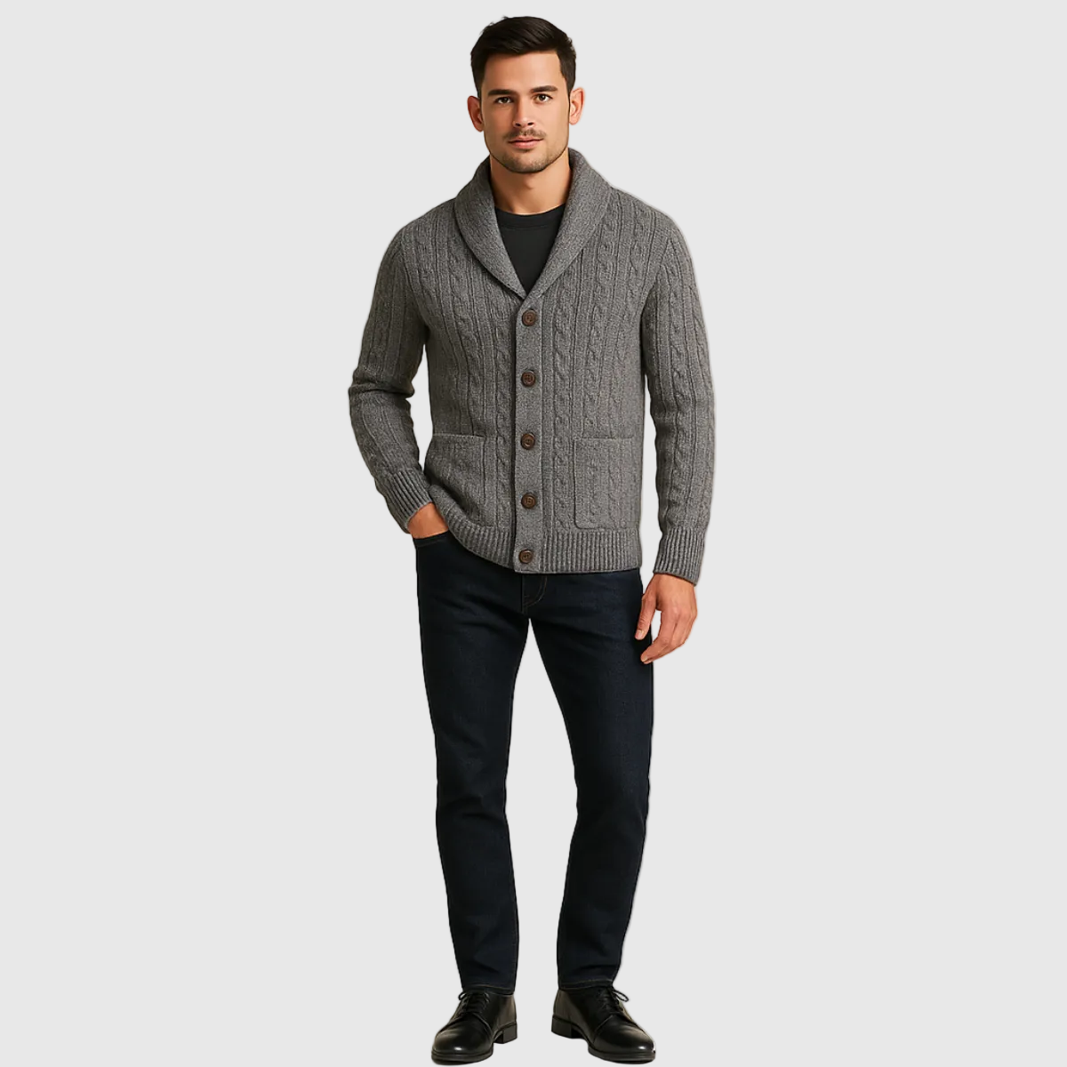 Caspiano Men's Premium Cashmere Blend Button-Up Cardigan | Luxury Soft Knit Cardigan for Men | Smart Casual Everyday Winter Knitwear