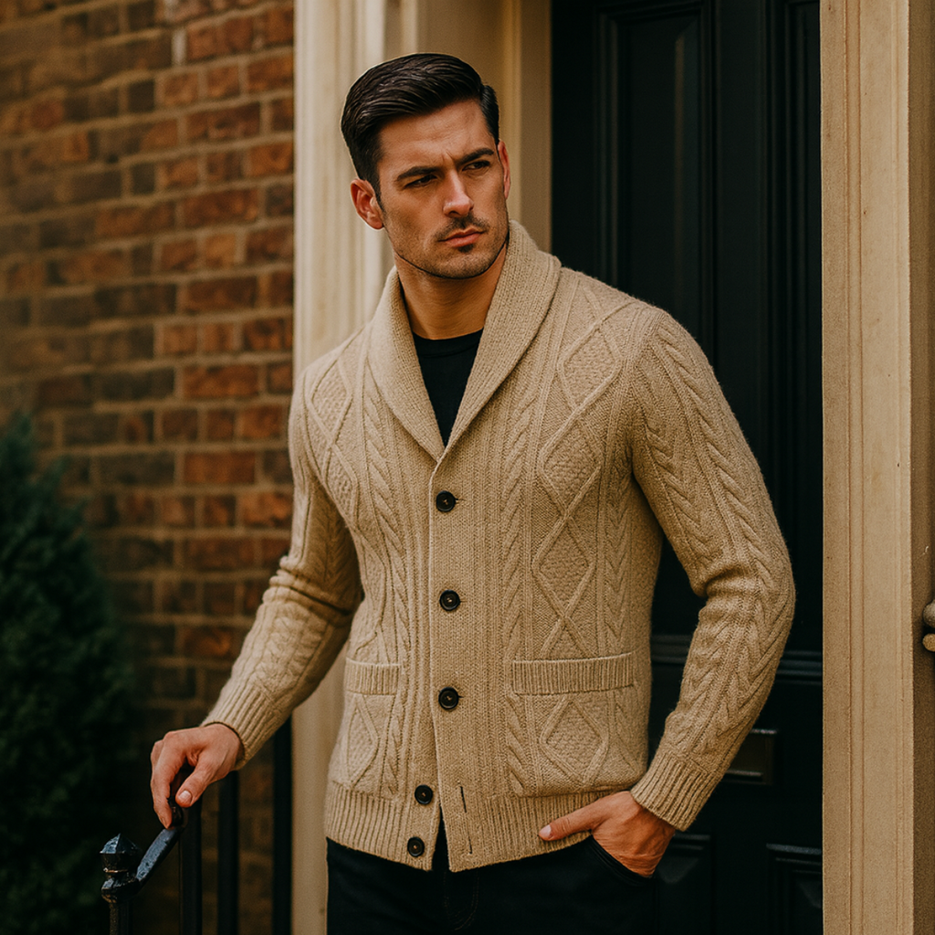 Caspiano Men's Premium Cashmere Blend Button-Up Cardigan | Luxury Soft Knit Cardigan for Men | Smart Casual Everyday Winter Knitwear