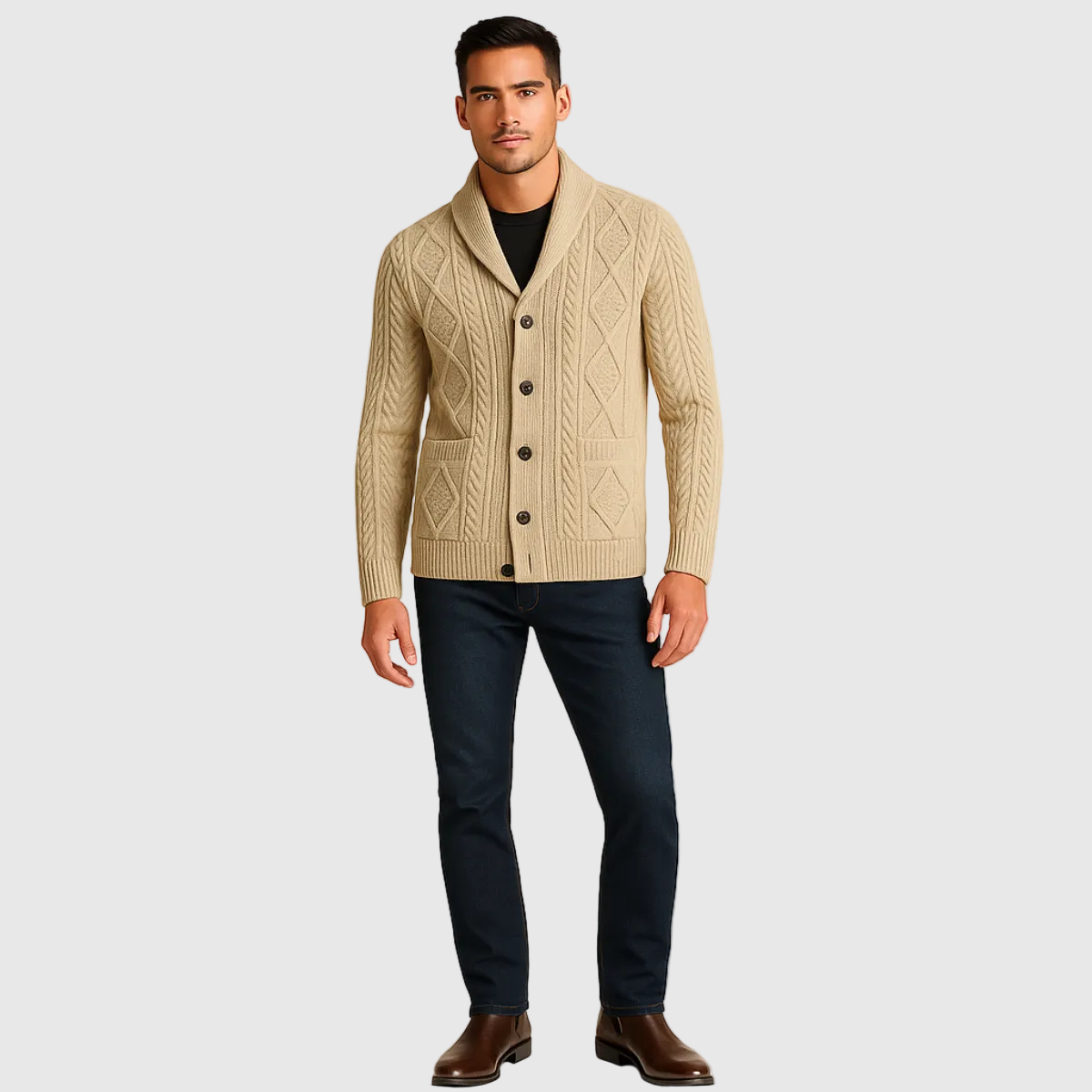 Caspiano Men's Premium Cashmere Blend Button-Up Cardigan | Luxury Soft Knit Cardigan for Men | Smart Casual Everyday Winter Knitwear