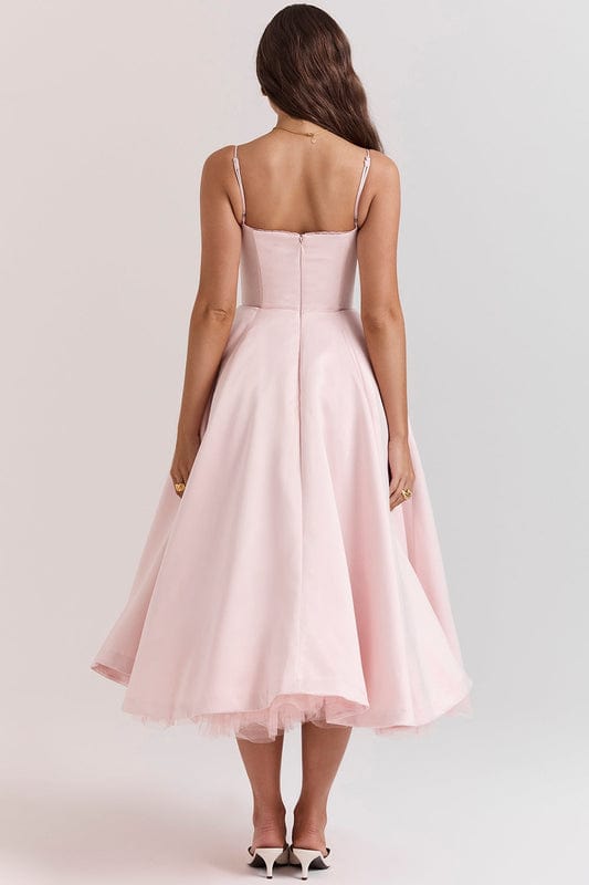 Celestina Women's Corset Bustier Full Skirt Midi Dress | Lace Trim Tea Length Occasion Dress | Evening & Going Out