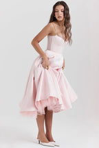 Celestina Women's Corset Bustier Full Skirt Midi Dress | Lace Trim Tea Length Occasion Dress | Evening & Going Out