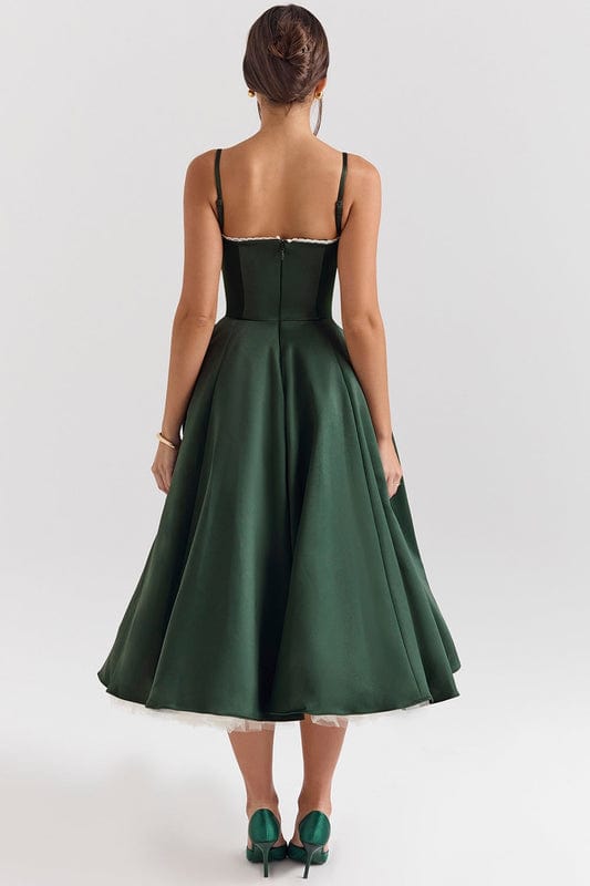 Celestina Women's Corset Bustier Full Skirt Midi Dress | Lace Trim Tea Length Occasion Dress | Evening & Going Out