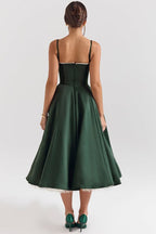 Celestina Women's Corset Bustier Full Skirt Midi Dress | Lace Trim Tea Length Occasion Dress | Evening & Going Out