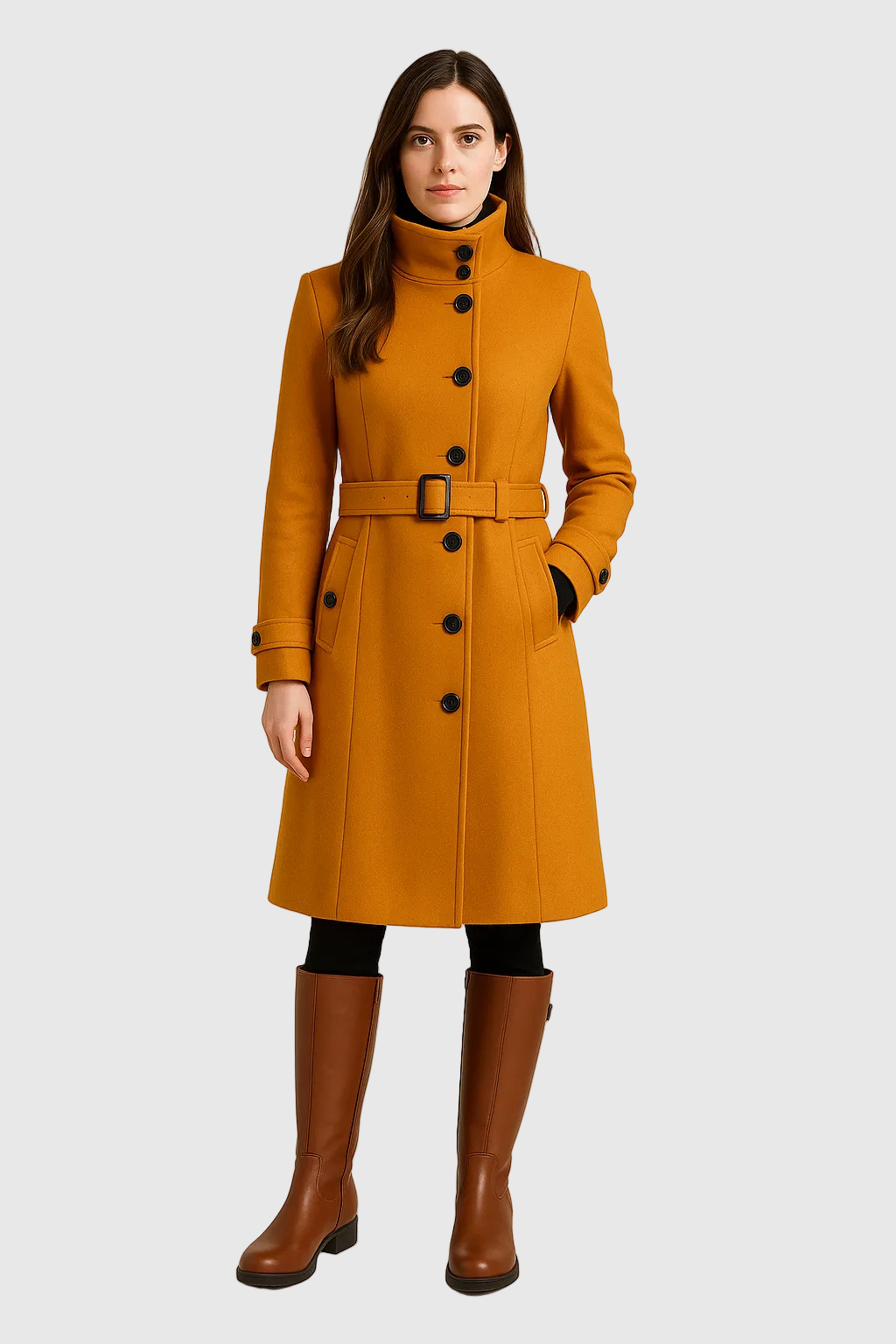 Charie Women's High-Neck Winter Coat | Elegant Funnel Neck Coat for Women | Warm Tailored Smart Casual Outerwear
