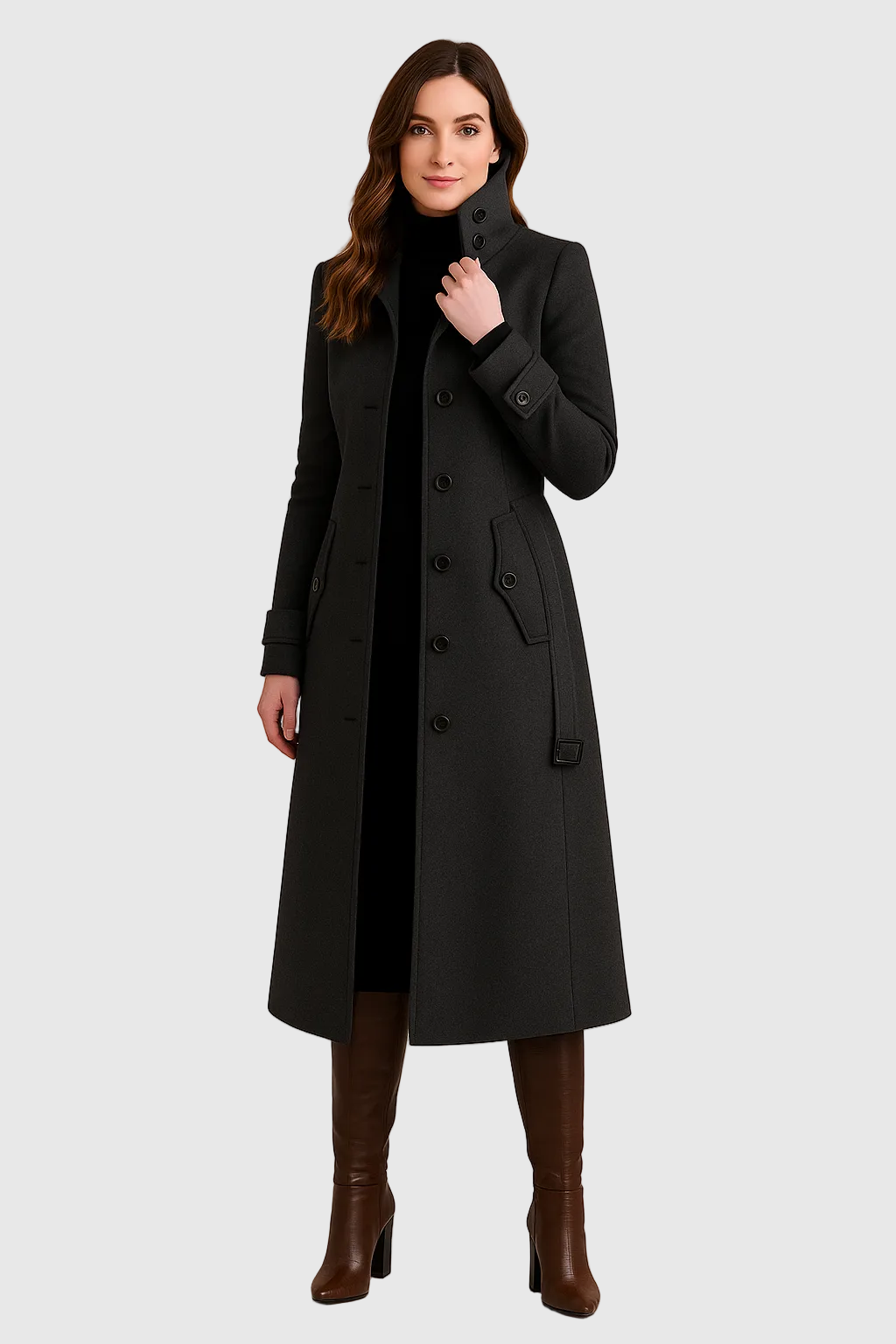 Charie Women's High-Neck Winter Coat | Elegant Funnel Neck Coat for Women | Warm Tailored Smart Casual Outerwear