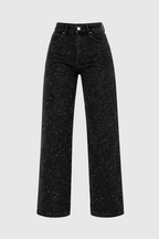 Nacira Women's High-Waist Straight Leg Jeans with Sequin Details | Light Wash Embellished Denim