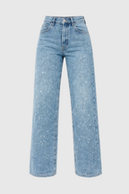 Nacira Women's High-Waist Straight Leg Jeans with Sequin Details | Light Wash Embellished Denim