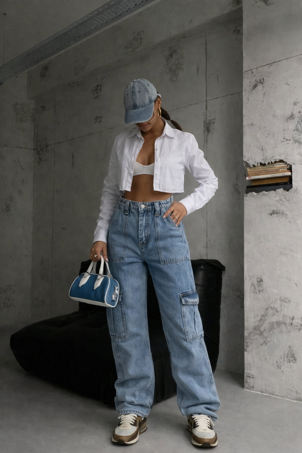 Chia Women's Cargo Jeans | Wide Leg Utility Denim | Casual Streetwear Everyday Jean