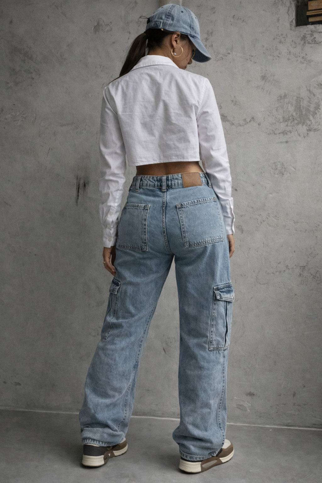 Chia Women's Cargo Jeans | Wide Leg Utility Denim | Casual Streetwear Everyday Jean