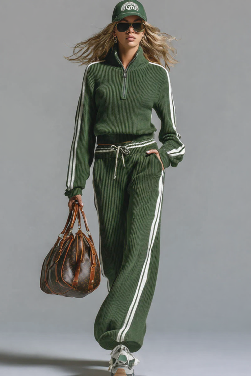 Wende Women's Knit Tracksuit Co-ord Set | Stripe Quarter-Zip Ribbed Loungewear | Casual & Everyday Wear