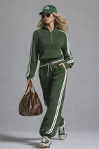 Wende Women's Knit Tracksuit Co-ord Set | Stripe Quarter-Zip Ribbed Loungewear | Casual & Everyday Wear