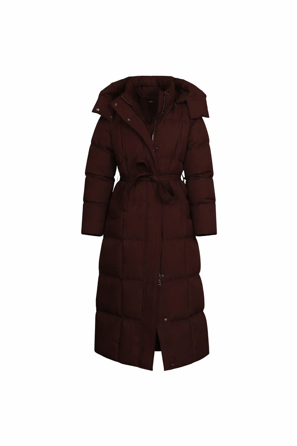 Women's Longline Puffer Jacket with Adjustable Waist and Water-Resistant Shell