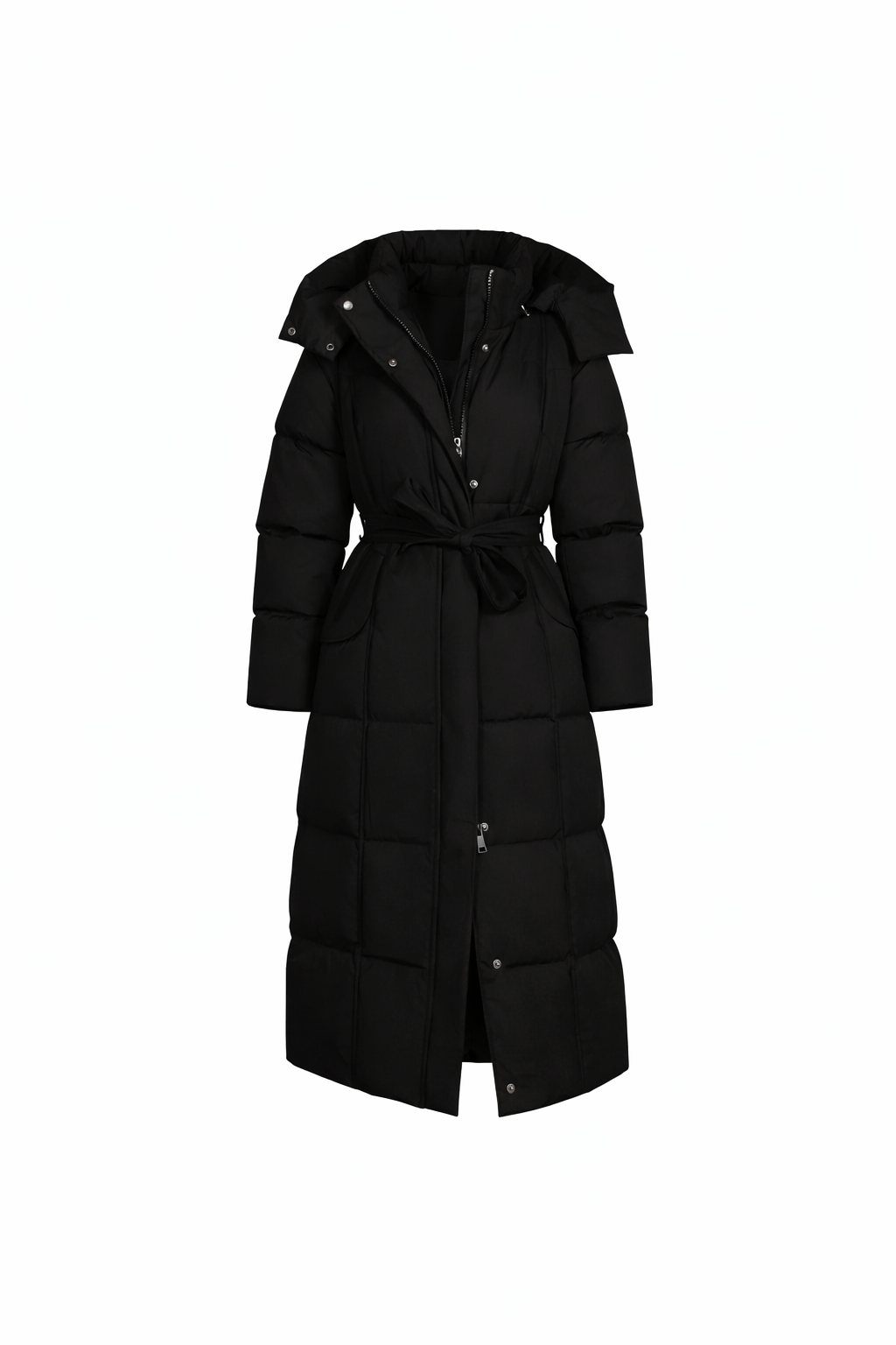 Women's Longline Puffer Jacket with Adjustable Waist and Water-Resistant Shell